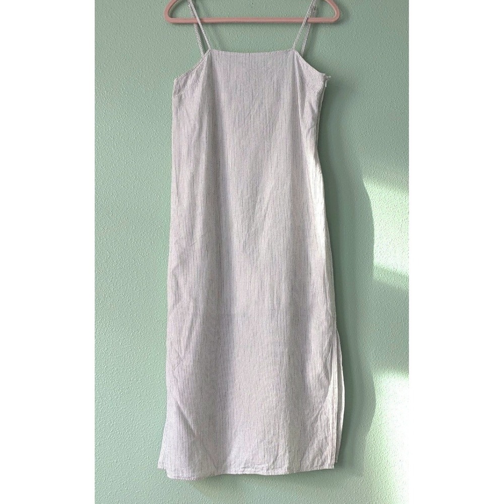 Cloth‎ & Crown Grey Stripe Cotton Minimalist Midi Dress White Adjustable Straps